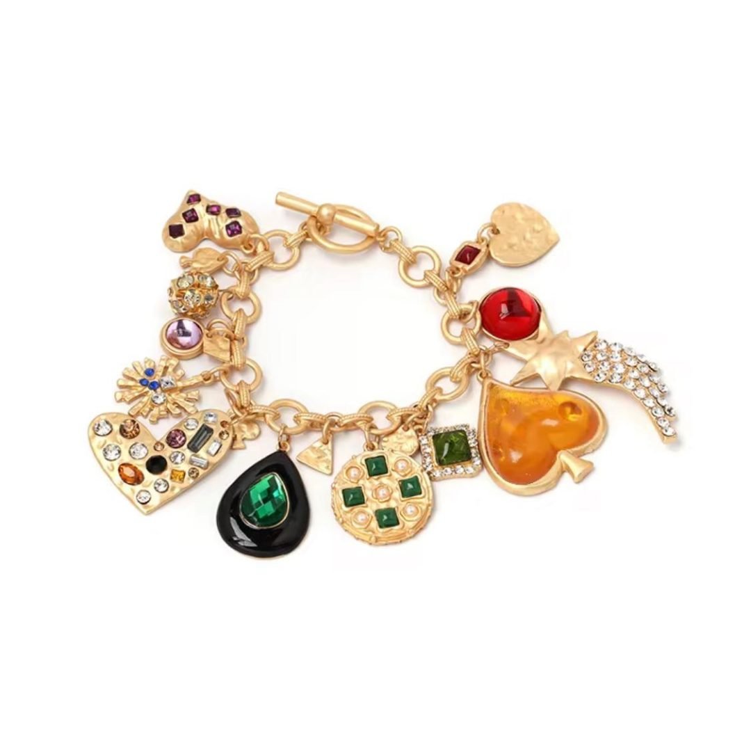 Lujosa pulsera de cadena con colgantes de esmalte con abalorio de piedras