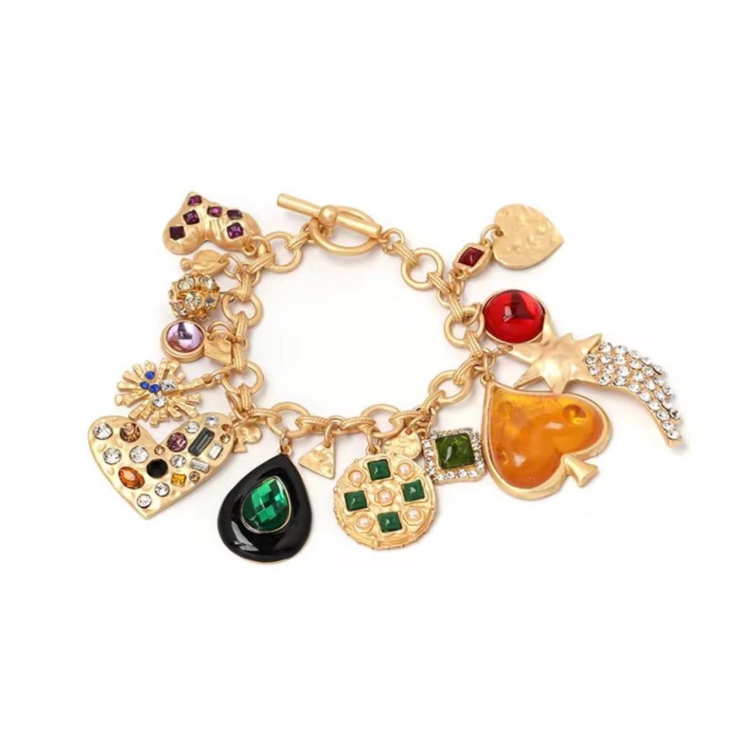 Lujosa pulsera de cadena con colgantes de esmalte con abalorio de piedras